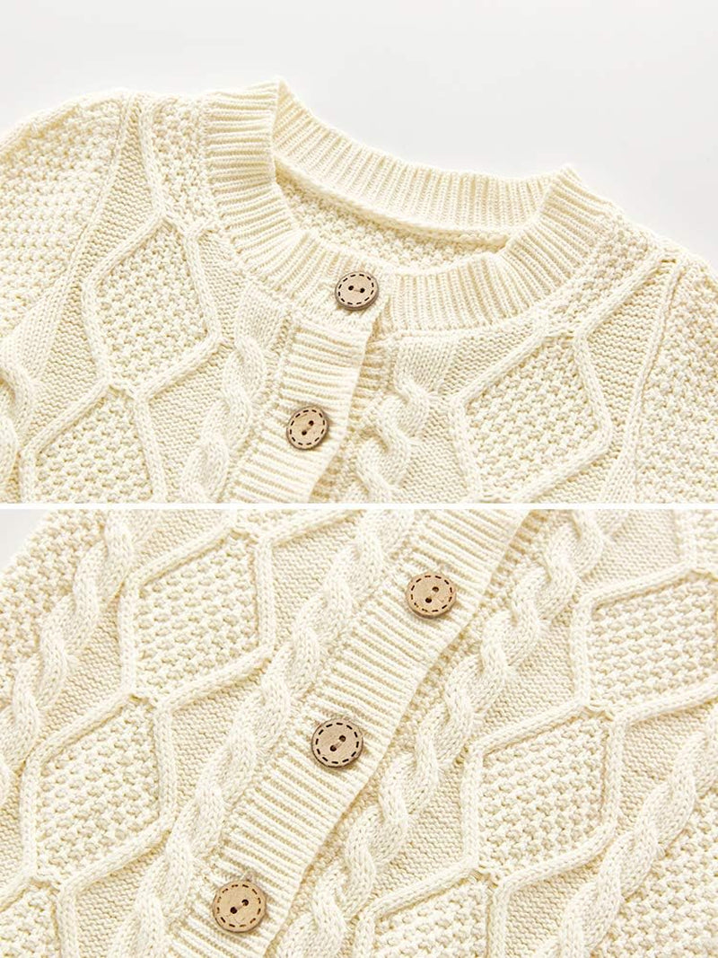 Infant Cotton Knitted Sweater Romper Set with Long Sleeves and Warm Hat, Beige, 3-6 Months