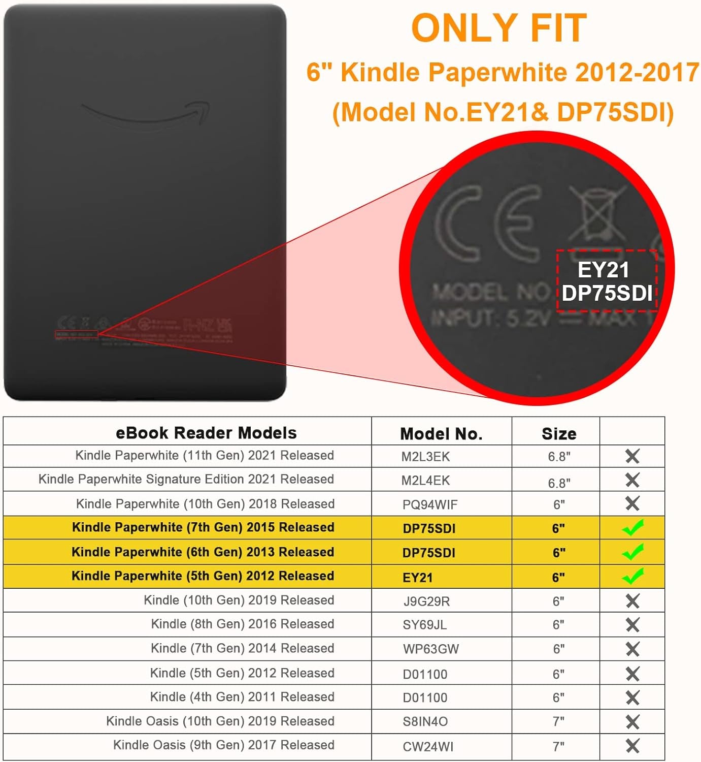 Slimshell Case for 6" Kindle Paperwhite 2012-2017 (Model No. EY21 & DP75SDI) - Lightweight Protective Cover with Auto Sleep/Wake (Not Fit Paperwhite 10Th & 11Th Gen), Composition B
