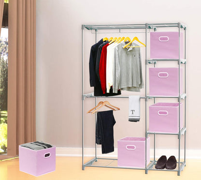 Foldable Cube Storage Bins with Handles, 11-Inch, Pink, 6-Pack, Fabric Cubes Organizer for Closet or Shelves