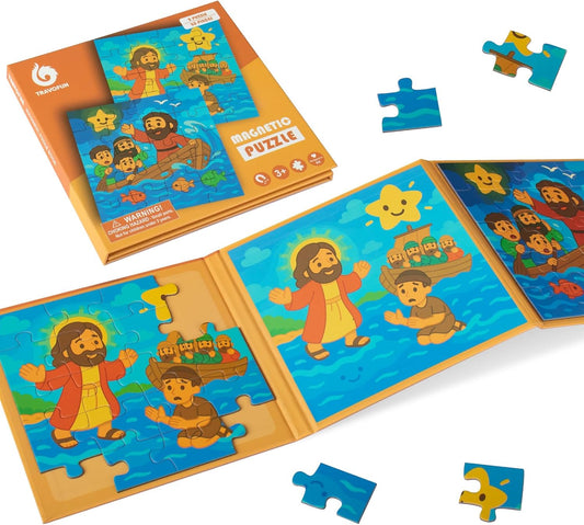 Travofun Magnetic Puzzles for Kids Ages 3-5,20 Piece Bible Jigsaw Puzzles for Toddlers 4-6, Jesus Calms the Storm - Magnet Toys for Children Christian Gifts for Boys & Girls