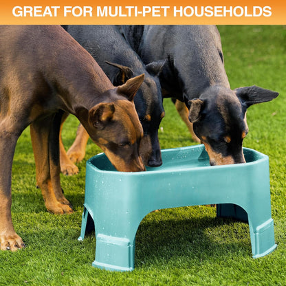 Extra Large Water Bowl for Dogs, Raised Outdoor Dog Water Bowl (2.25 Gallon XL Capacity), Big Trough Style Food Dish for Indoors or Outside, No Spill Large Dog Bowls, Aquamarine