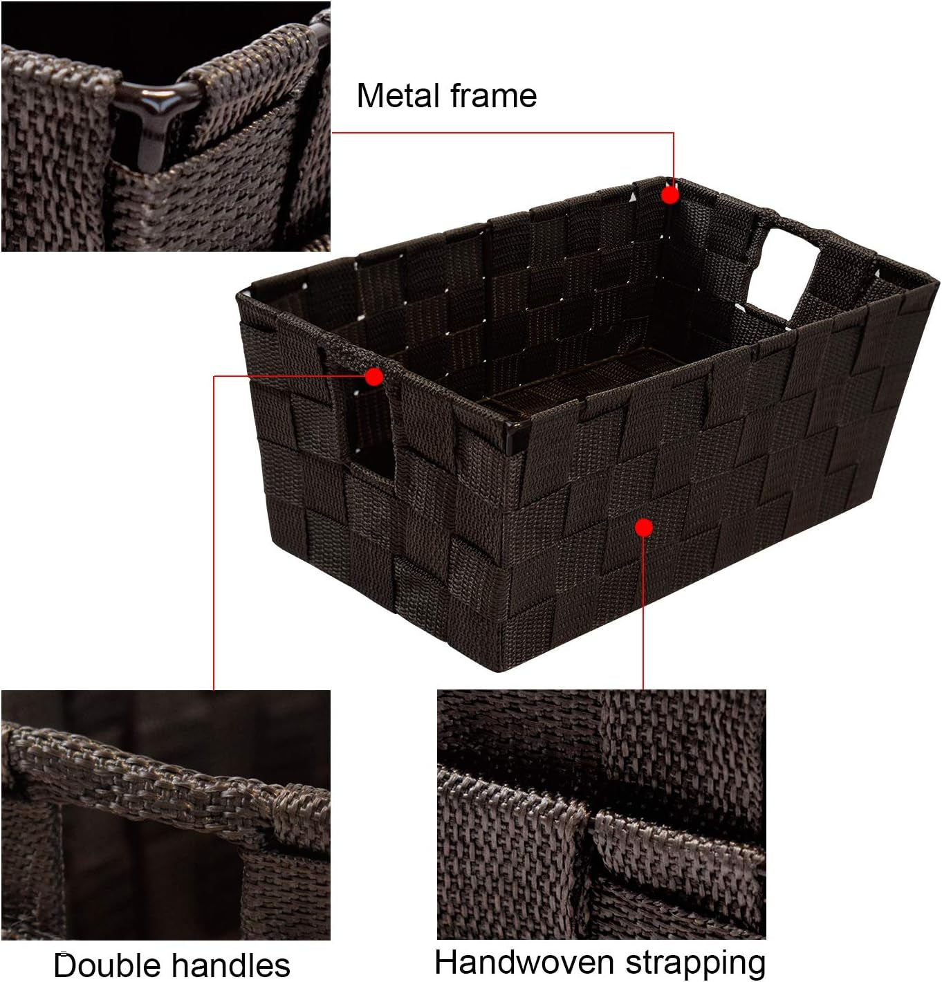Woven Shelf Storage Tote Basket Bins Container, Storage Boxes Cube Organizer with Built-In Handles for Bedroom, Office, Closet, Clothes, Kids Room, Nursery 3Pack(Brown)