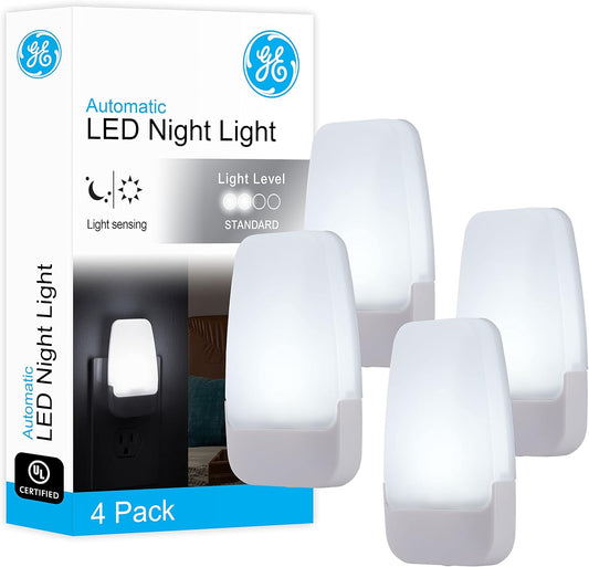 LED Night Lights Plug into Wall, Dusk to Dawn Sensor, Ambient Lighting, Dorm Room Essentials, Bathroom Decor, Smart Home, for Bedroom, Cool White, 55992, 4 Pack