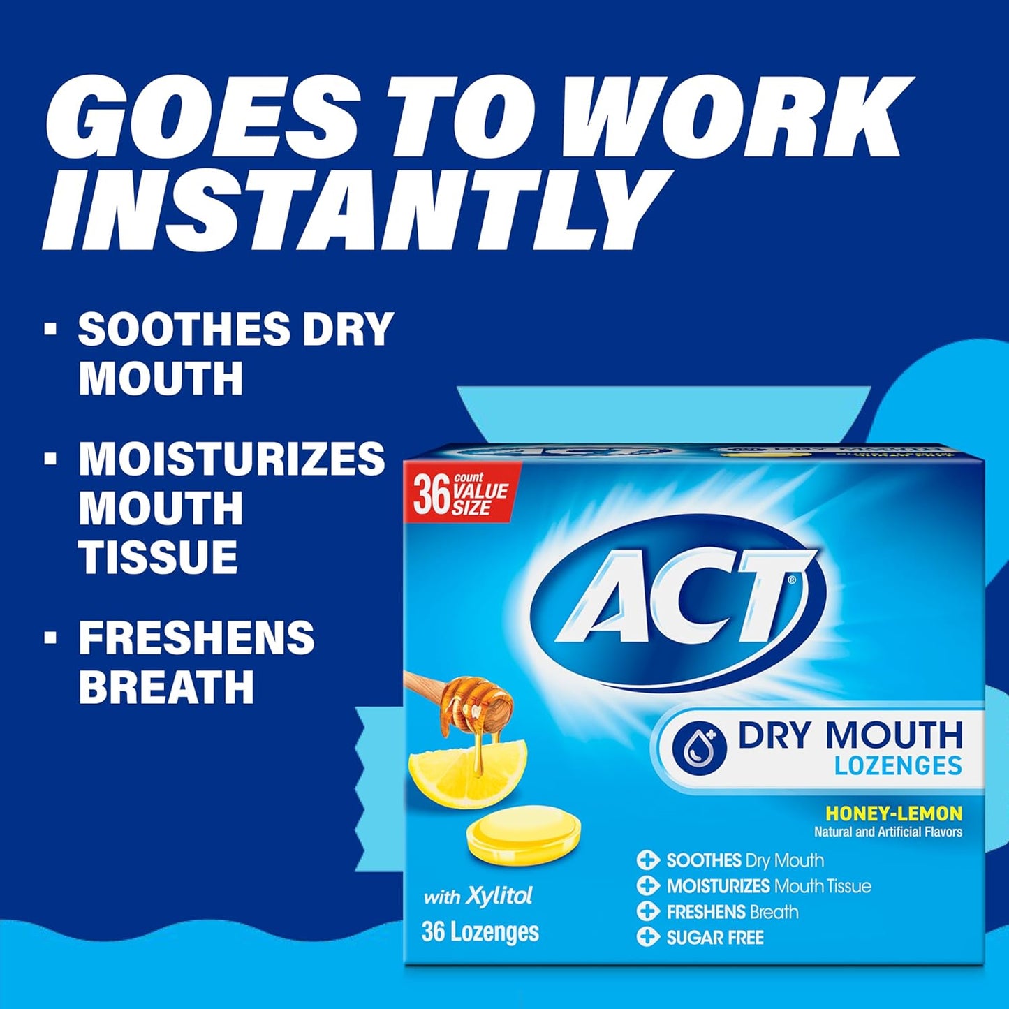 Dry Mouth Lozenges with Xylitol, 36-Count, Sugar Free Honey-Lemon