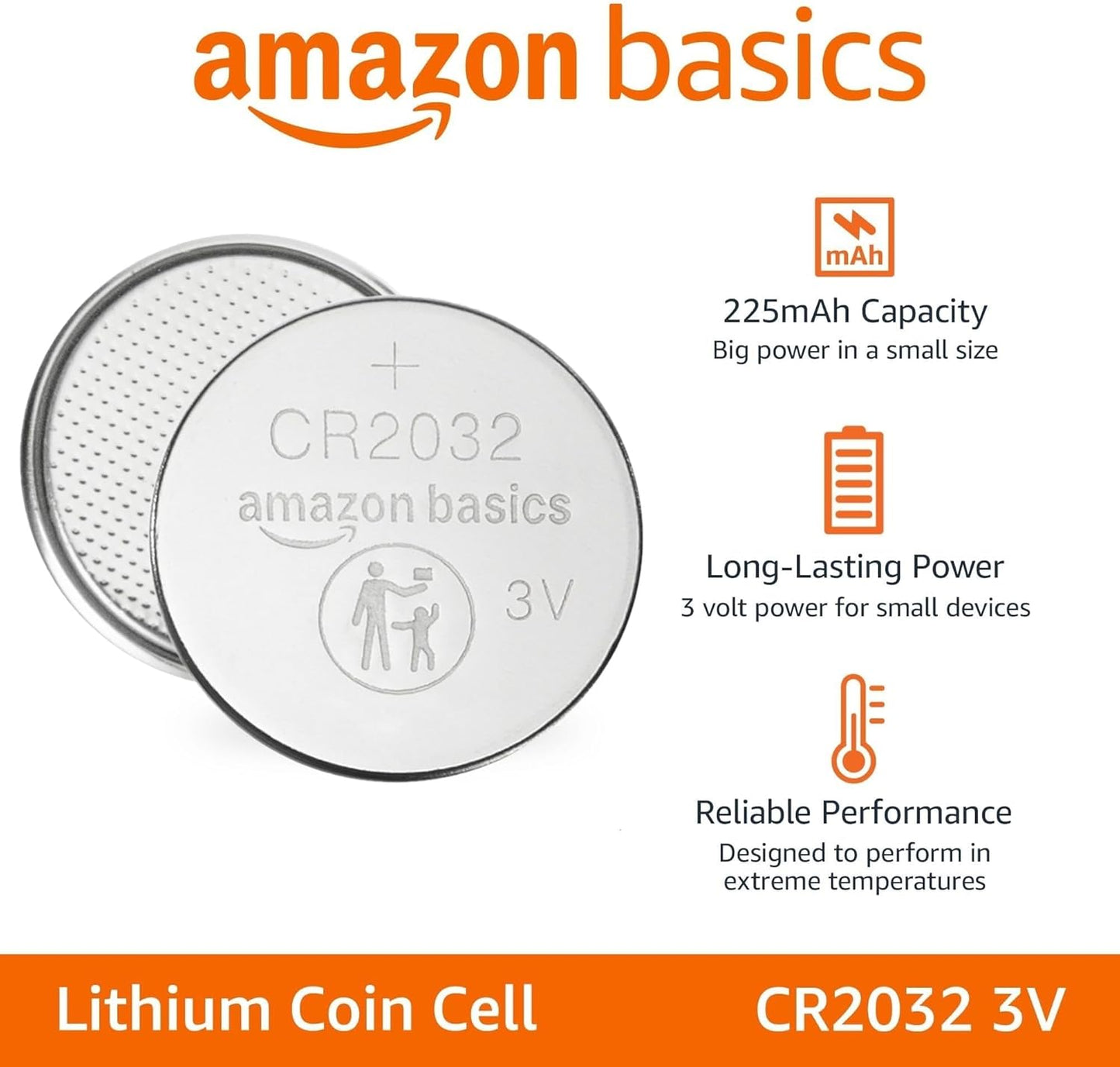 CR2032 Lithium Batteries, 4-Pack, Child-Proof Package, Non-Coated - Airtag Compatible