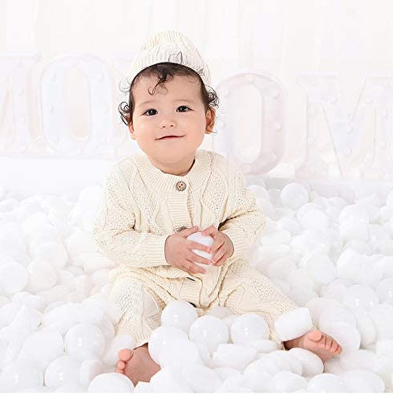 Infant Cotton Knitted Sweater Romper Set with Long Sleeves and Warm Hat, Beige, 3-6 Months
