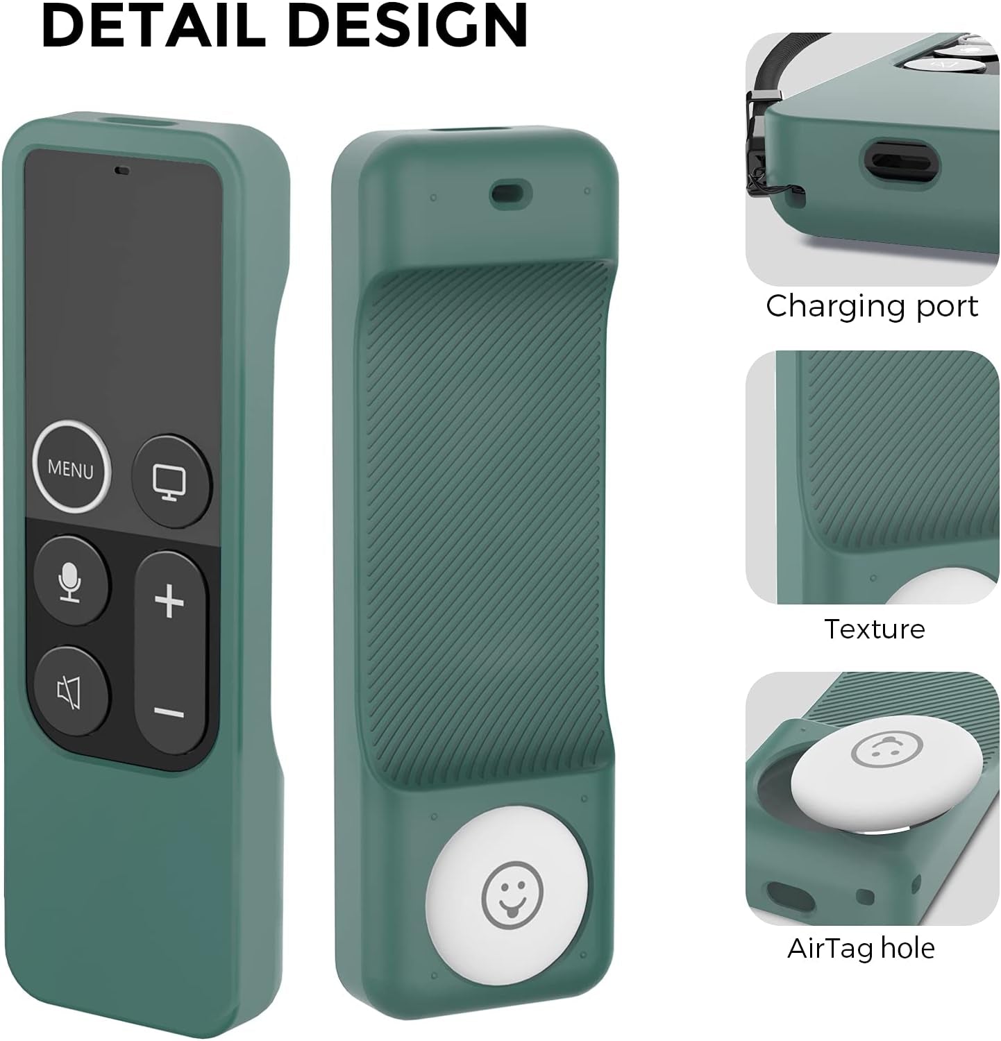 Protective Case for Apple TV Siri Remote with Airtag Holder, Anti-Slip Silicone Cover Compatible with 2016, 2017 Apple TV (Pine Green)