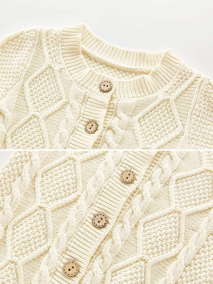 Infant Cotton Knitted Sweater Romper Set with Long Sleeves and Warm Hat, Beige, 3-6 Months