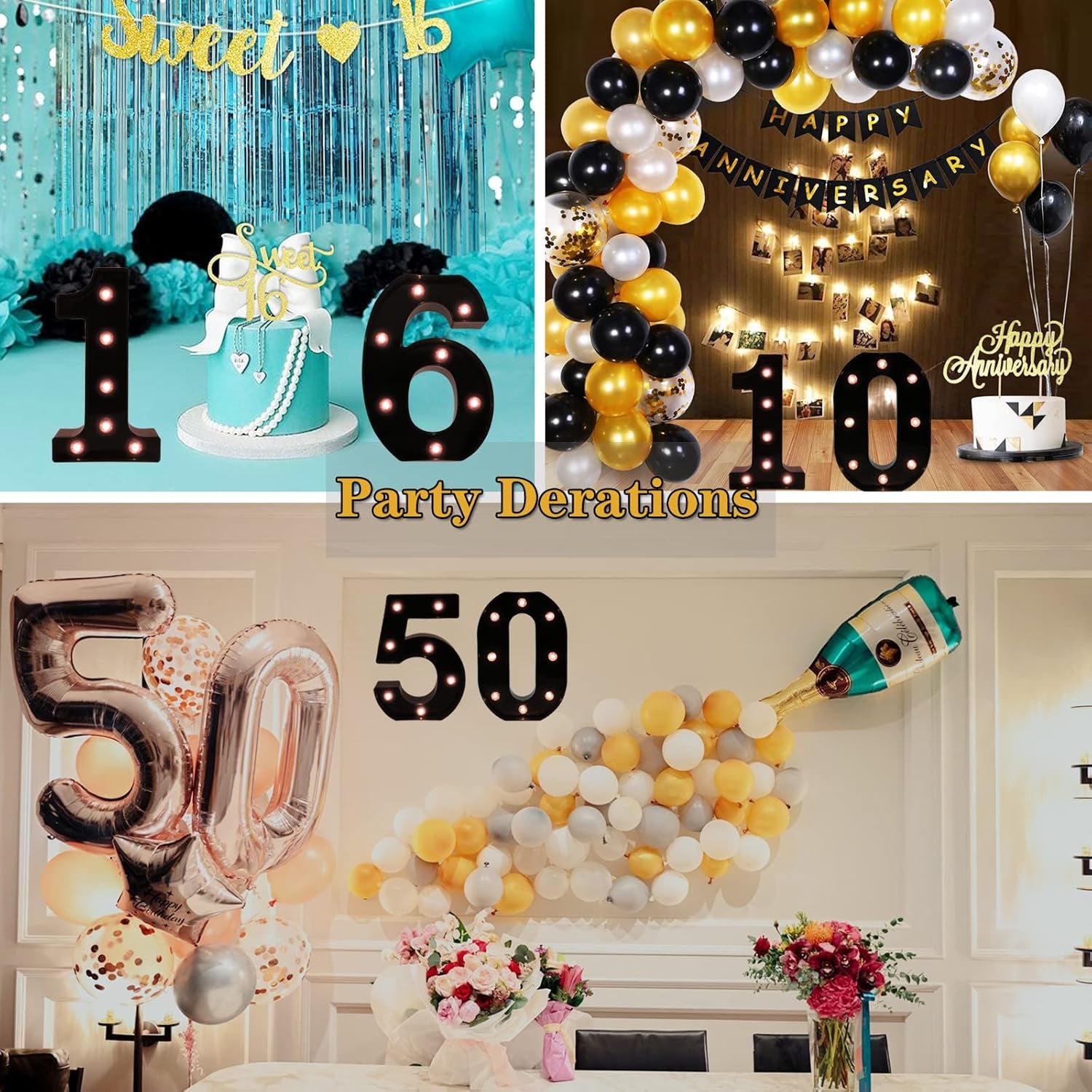 Light up Black Alphabet Marquee Number Sign LED Marquee Number Lights Sign for Night Light Home Bar Christmas Lamp Birthday Party Wedding Decoration 0