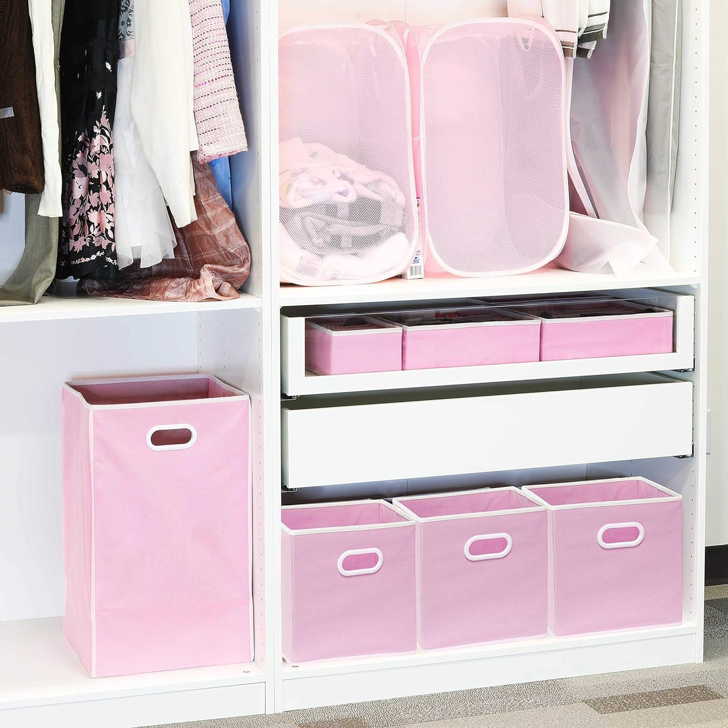 Foldable Cube Storage Bins with Handles, 11-Inch, Pink, 6-Pack, Fabric Cubes Organizer for Closet or Shelves