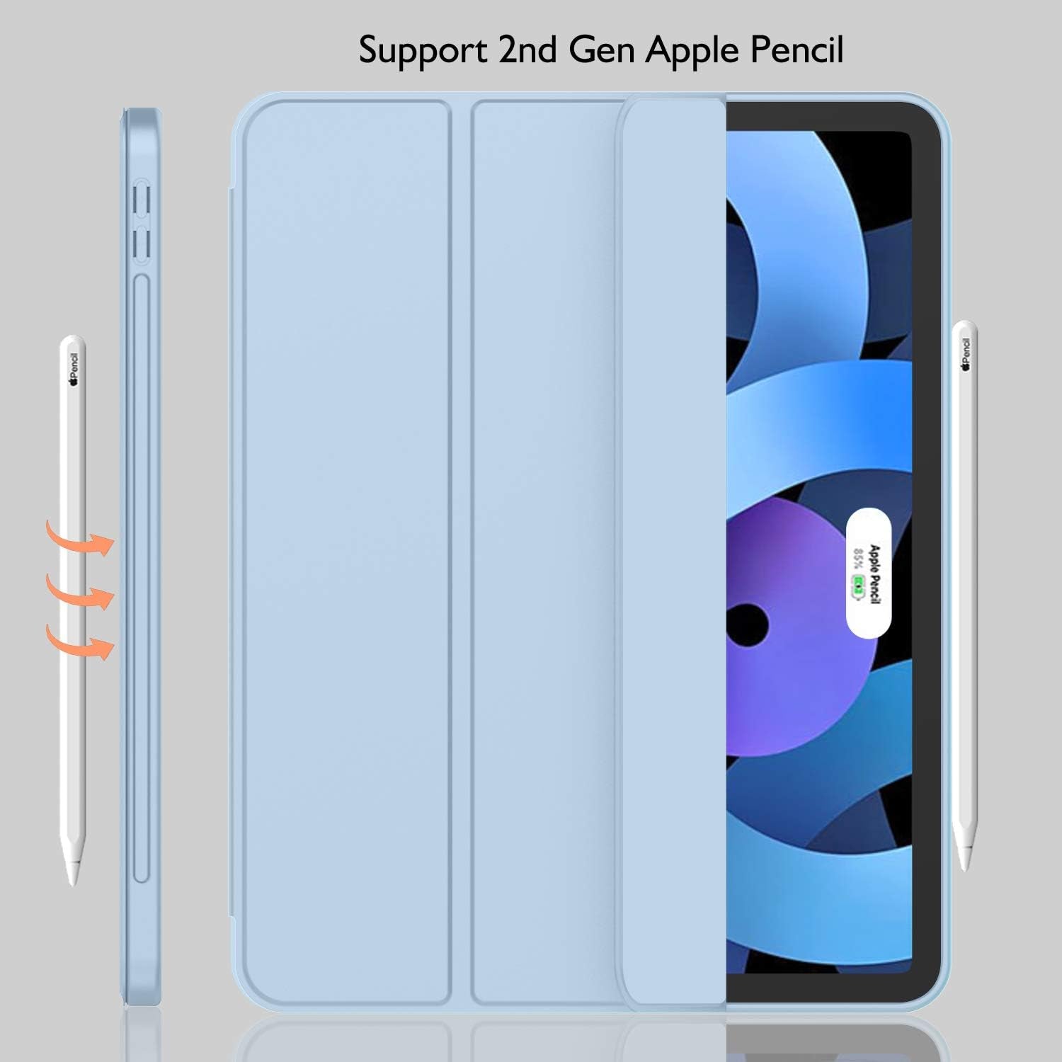 Case for Ipad Air 11 Inch M3(2025) / M2 (2024) / Ipad Air 5Th/4Th Generation 2022/2020 10.9 Inch with Pencil Holder, Trifold Stand Smart Cover with Soft TPU Back(Sky Blue)