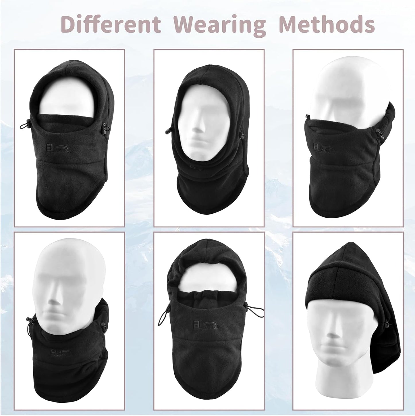 Kids Children'S Balaclava Hat Fleece Ski Face Mask Winter Cap Adjustable Double Neck Warmer