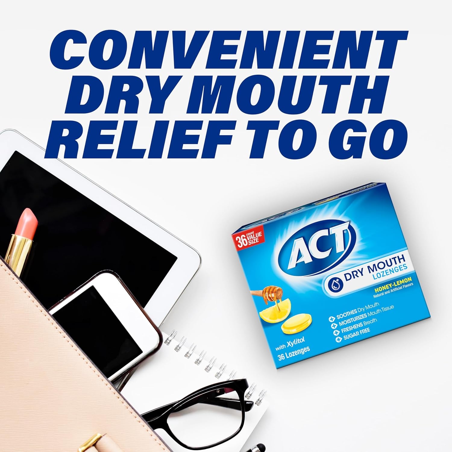Dry Mouth Lozenges with Xylitol, 36-Count, Sugar Free Honey-Lemon