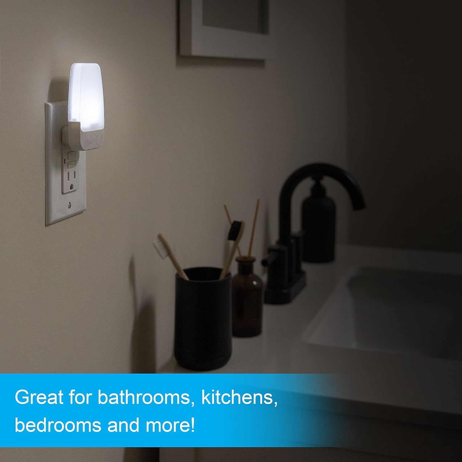 LED Night Lights Plug into Wall, Dusk to Dawn Sensor, Ambient Lighting, Dorm Room Essentials, Bathroom Decor, Smart Home, for Bedroom, Cool White, 55992, 4 Pack