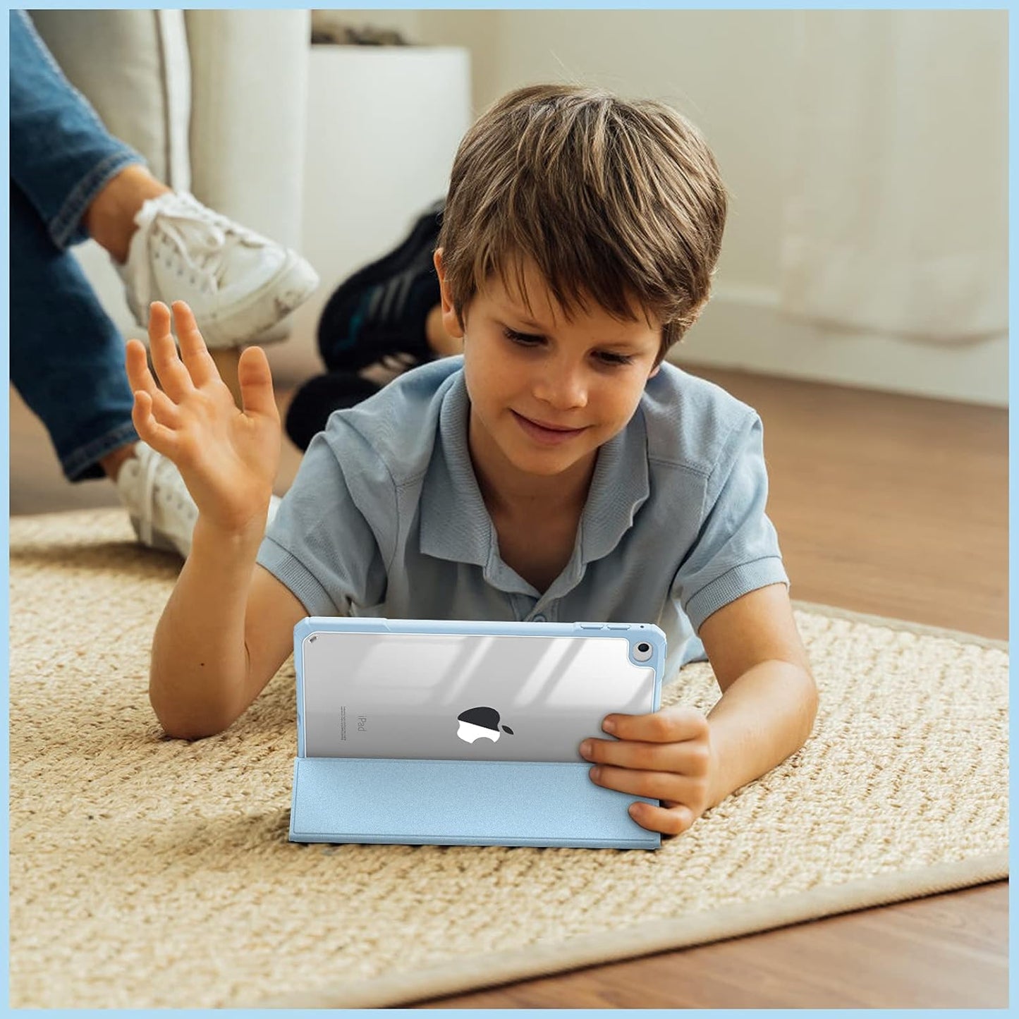 Hybrid Slim Case for Ipad Mini 5Th Generation 2019 / Ipad Mini 4 (7.9 Inch) - [Built-In Pencil Holder] Shockproof Cover with Clear Transparent Back Shell, Sky Blue
