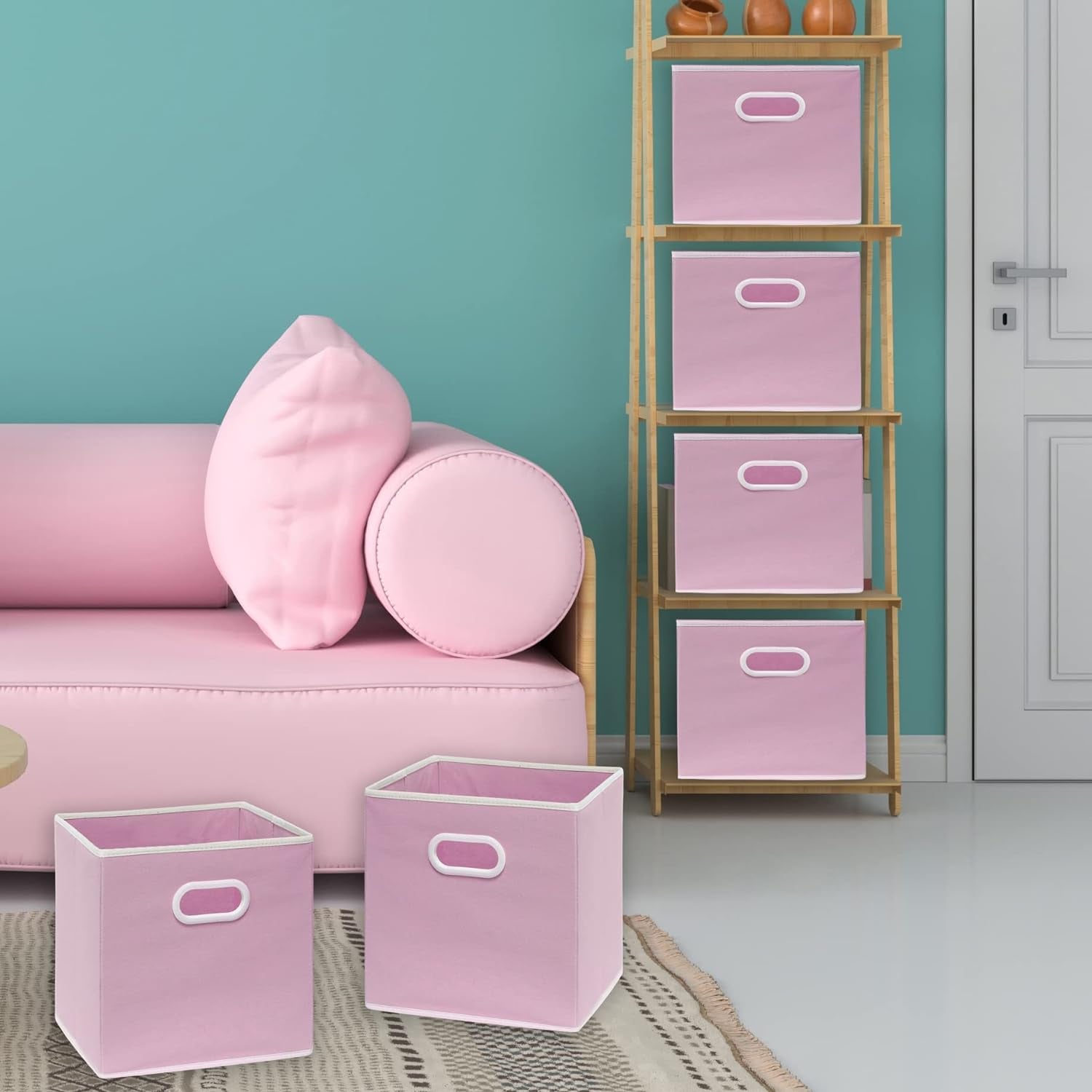 Foldable Cube Storage Bins with Handles, 11-Inch, Pink, 6-Pack, Fabric Cubes Organizer for Closet or Shelves