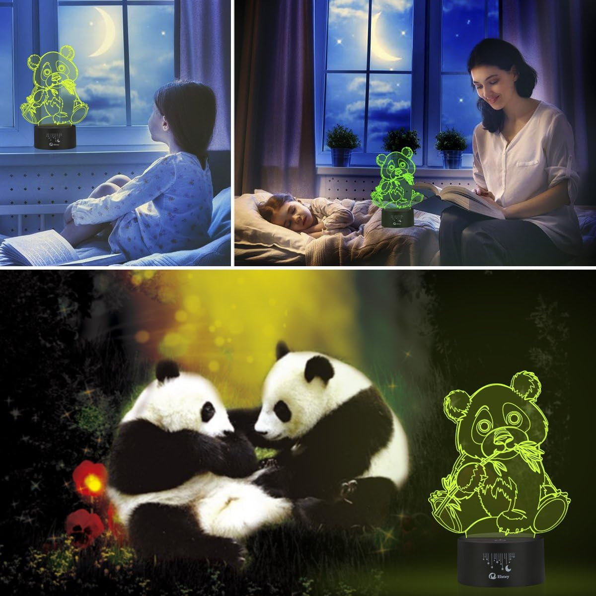 Giant Panda Bear 3D Illusion Lamps,  7 Color Changing Touch Table Desk LED Night Light Great Gifts for Kids