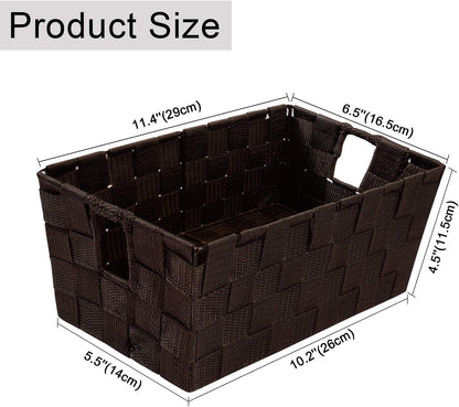 Woven Shelf Storage Tote Basket Bins Container, Storage Boxes Cube Organizer with Built-In Handles for Bedroom, Office, Closet, Clothes, Kids Room, Nursery 3Pack(Brown)