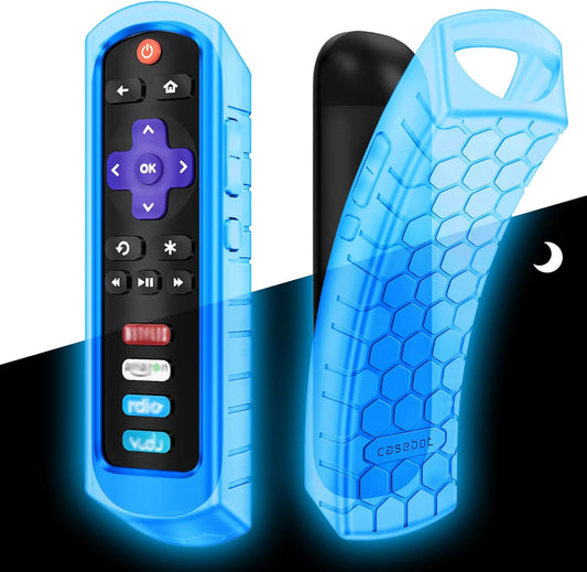 Protective Case for Roku Steaming Stick 3600R, TCL Roku TV RC280 RC282 Remote - Casebot (Honey Comb Series) Light Weight (Anti Slip) Shock Proof Silicone Remote Controller Cover, Sky Blue Glow