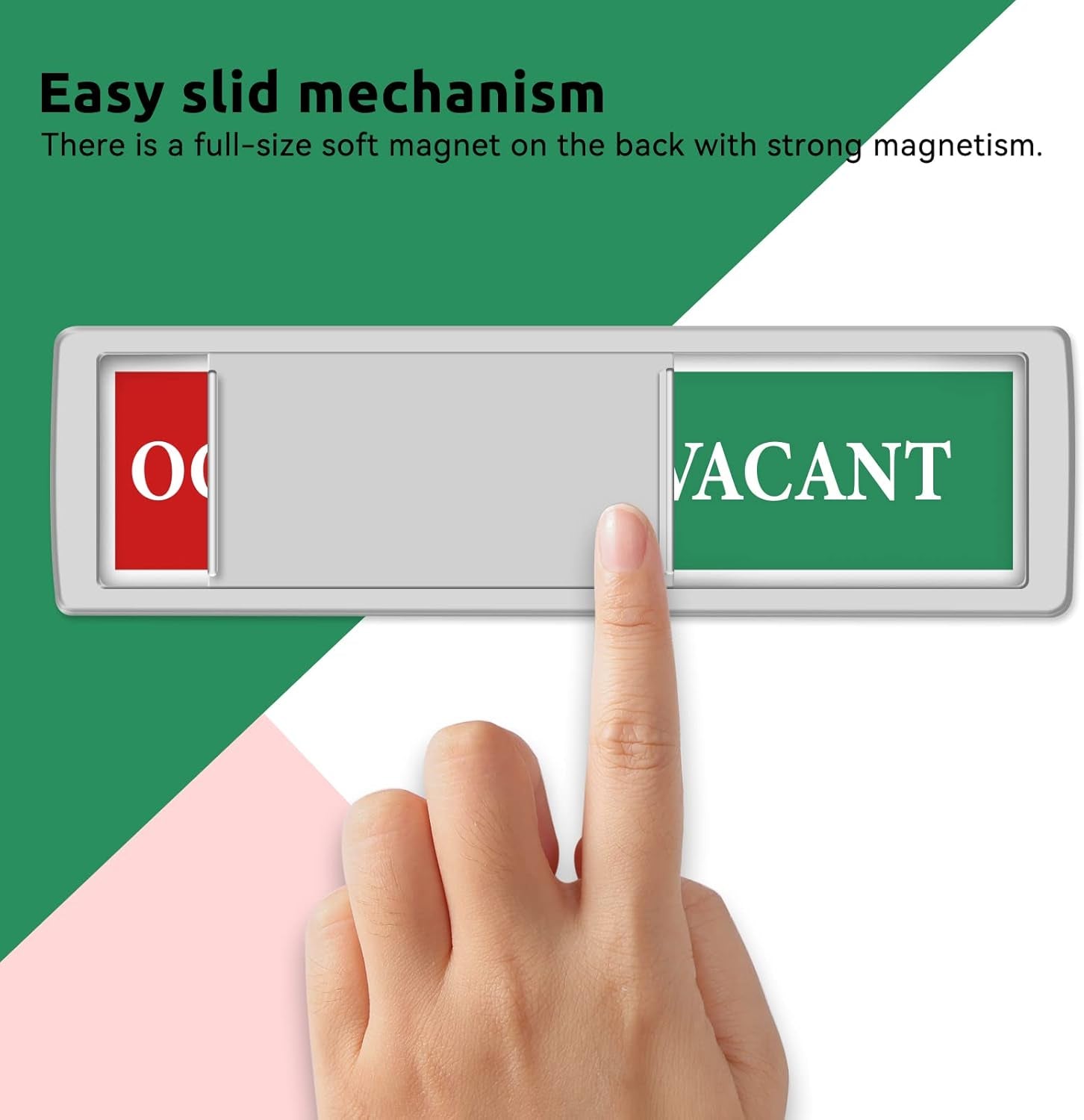 Privacy Sign - Vacant Occupied Sign for Home Bathroom Office Restroom Conference Hotel Hospital, Easy to Read Non-Scratch Magnetic Slider Door Indicator with Clear, Bold & Colored Text - Silver