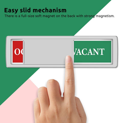 Privacy Sign - Vacant Occupied Sign for Home Bathroom Office Restroom Conference Hotel Hospital, Easy to Read Non-Scratch Magnetic Slider Door Indicator with Clear, Bold & Colored Text - Silver