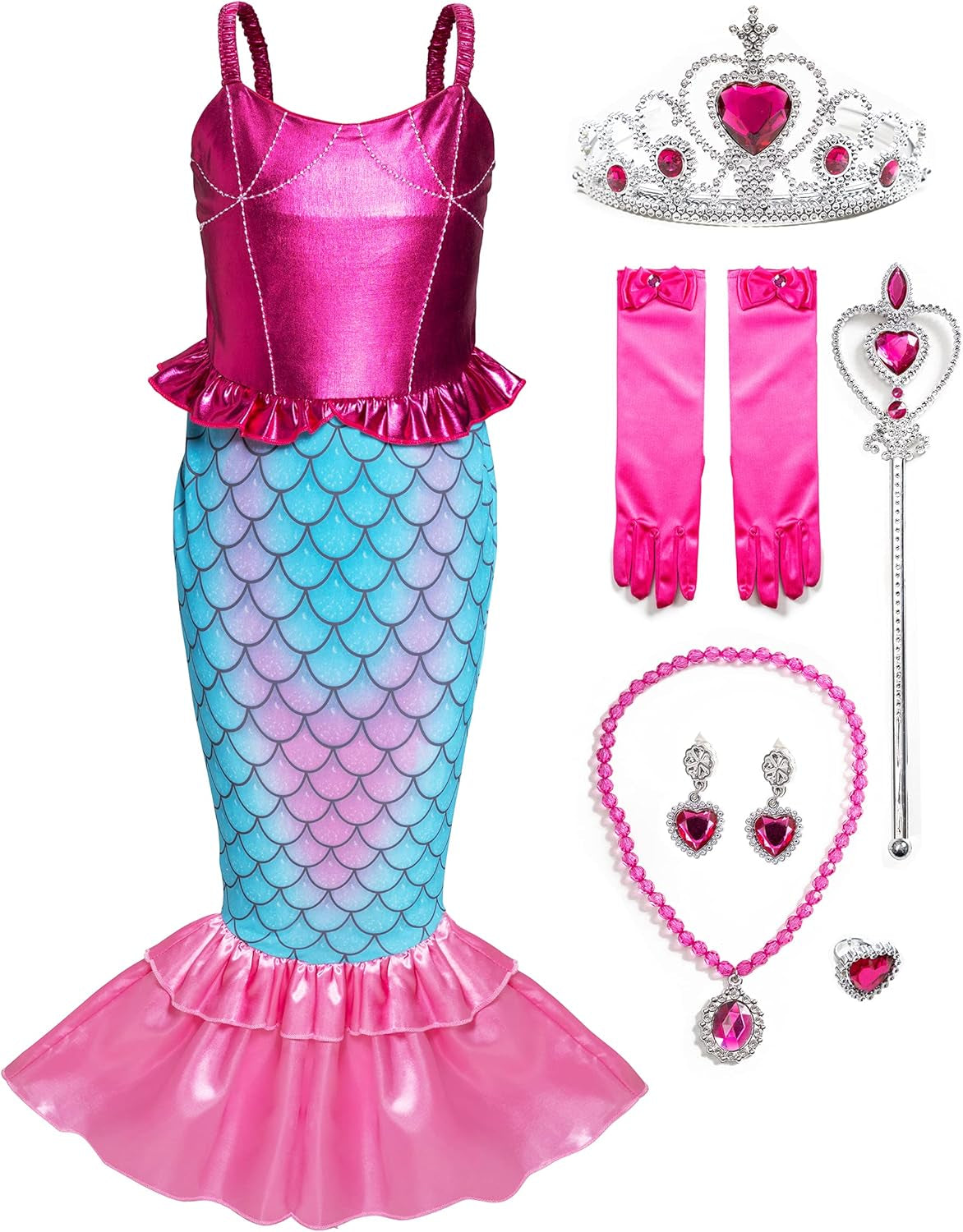 Girls Mermaid Costume Princess Dress up with Accessories Pink, 3T