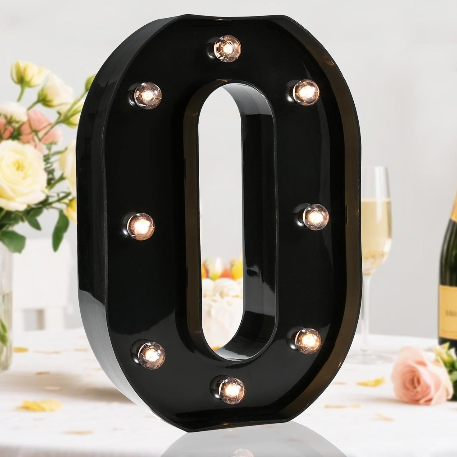 Light up Black Alphabet Marquee Number Sign LED Marquee Number Lights Sign for Night Light Home Bar Christmas Lamp Birthday Party Wedding Decoration 0