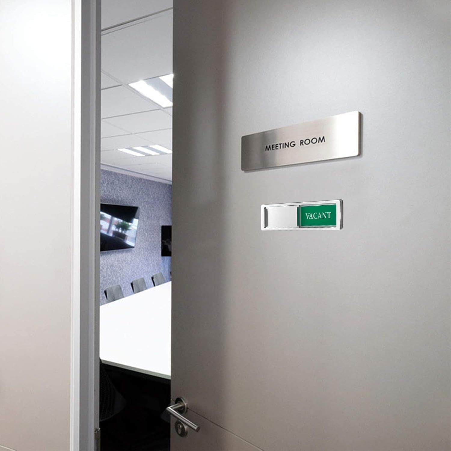 Privacy Sign - Vacant Occupied Sign for Home Bathroom Office Restroom Conference Hotel Hospital, Easy to Read Non-Scratch Magnetic Slider Door Indicator with Clear, Bold & Colored Text - Silver