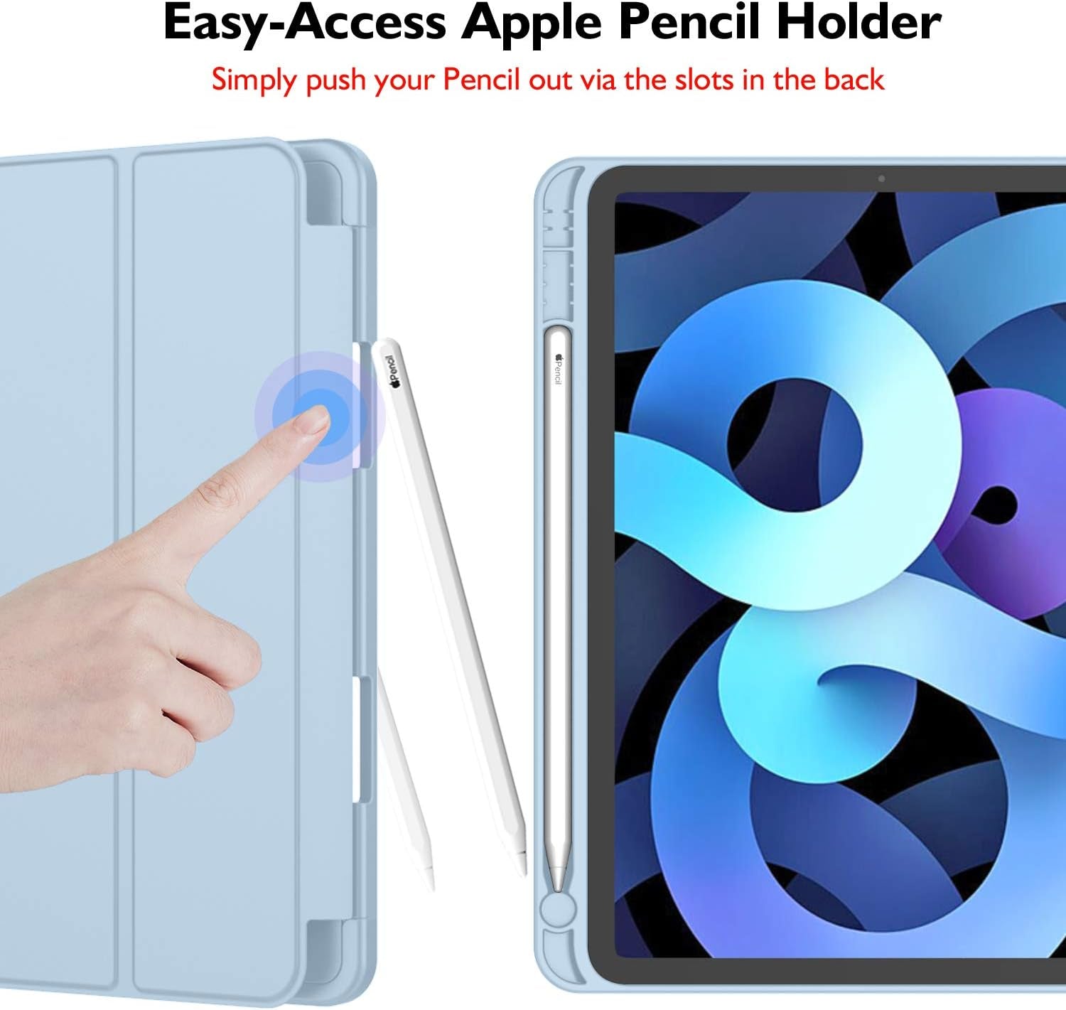 Case for Ipad Air 11 Inch M3(2025) / M2 (2024) / Ipad Air 5Th/4Th Generation 2022/2020 10.9 Inch with Pencil Holder, Trifold Stand Smart Cover with Soft TPU Back(Sky Blue)
