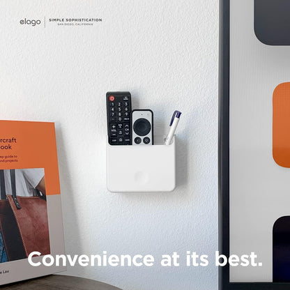 Universal Remote Holder Mount Compatible with Apple TV Remote and All Other Remote Controls - Adhesive Tape or Screw Mounting Options, Available Wired Charging [Large] [White]
