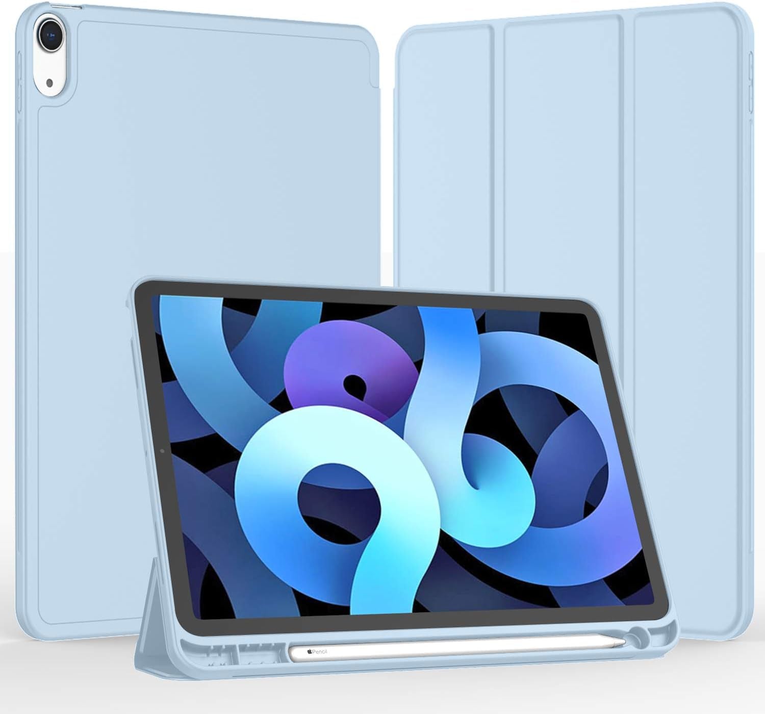 Case for Ipad Air 11 Inch M3(2025) / M2 (2024) / Ipad Air 5Th/4Th Generation 2022/2020 10.9 Inch with Pencil Holder, Trifold Stand Smart Cover with Soft TPU Back(Sky Blue)