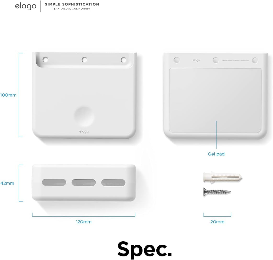 Universal Remote Holder Mount Compatible with Apple TV Remote and All Other Remote Controls - Adhesive Tape or Screw Mounting Options, Available Wired Charging [Large] [White]