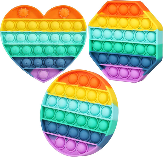 3 Pack Push Pop Fidget Toy - Rainbow Push Pop Bubble anti Anxiety Sensory Toy - Bubble Pop Stress Reliever - Durable & Washable Soft Silicone Squeeze Fidget Toy - Perfect for Adults & Kids (Rainbow)