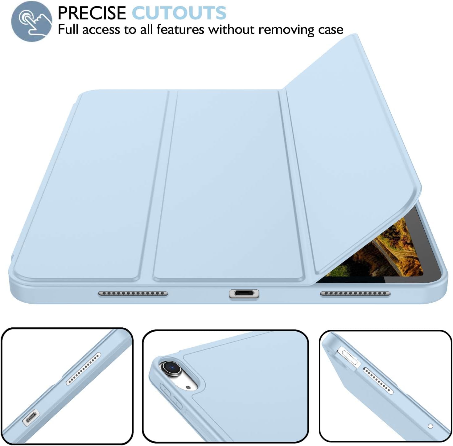 Case for Ipad Air 11 Inch M3(2025) / M2 (2024) / Ipad Air 5Th/4Th Generation 2022/2020 10.9 Inch with Pencil Holder, Trifold Stand Smart Cover with Soft TPU Back(Sky Blue)