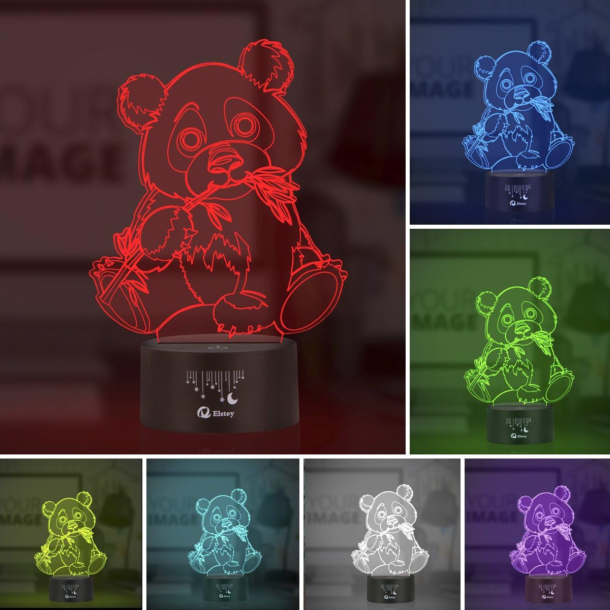 Giant Panda Bear 3D Illusion Lamps,  7 Color Changing Touch Table Desk LED Night Light Great Gifts for Kids