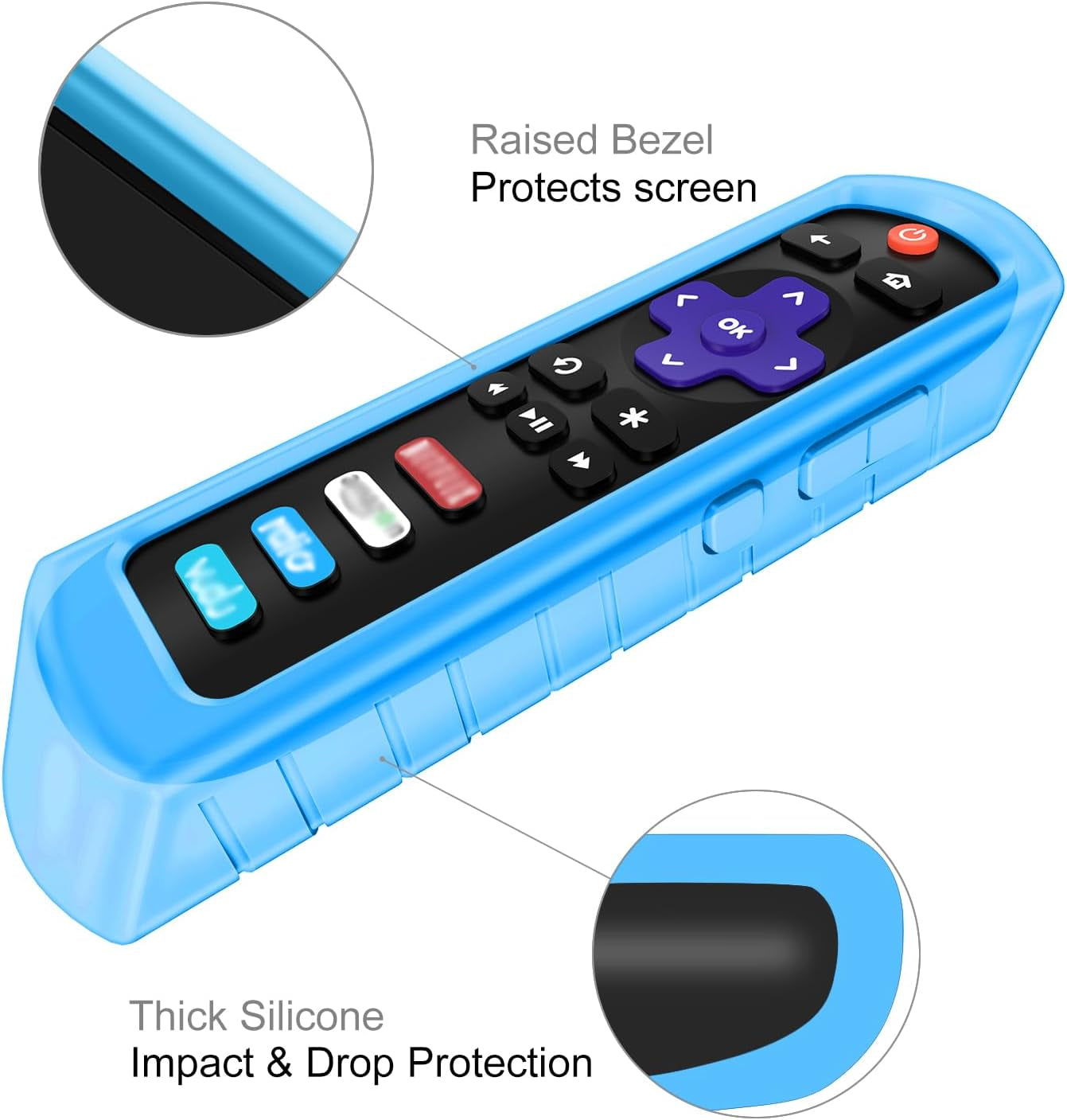 Protective Case for Roku Steaming Stick 3600R, TCL Roku TV RC280 RC282 Remote - Casebot (Honey Comb Series) Light Weight (Anti Slip) Shock Proof Silicone Remote Controller Cover, Sky Blue Glow