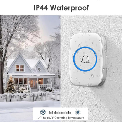 Wireless Doorbell, Waterproof Door Bell Kit, Distinguish Front and Rear Doors, over 1000 Feet Range and 60 Chime, 5 Levels Volume and LED Flash, for Home Office Classroom