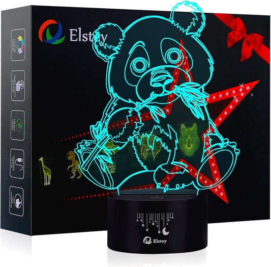 Giant Panda Bear 3D Illusion Lamps,  7 Color Changing Touch Table Desk LED Night Light Great Gifts for Kids