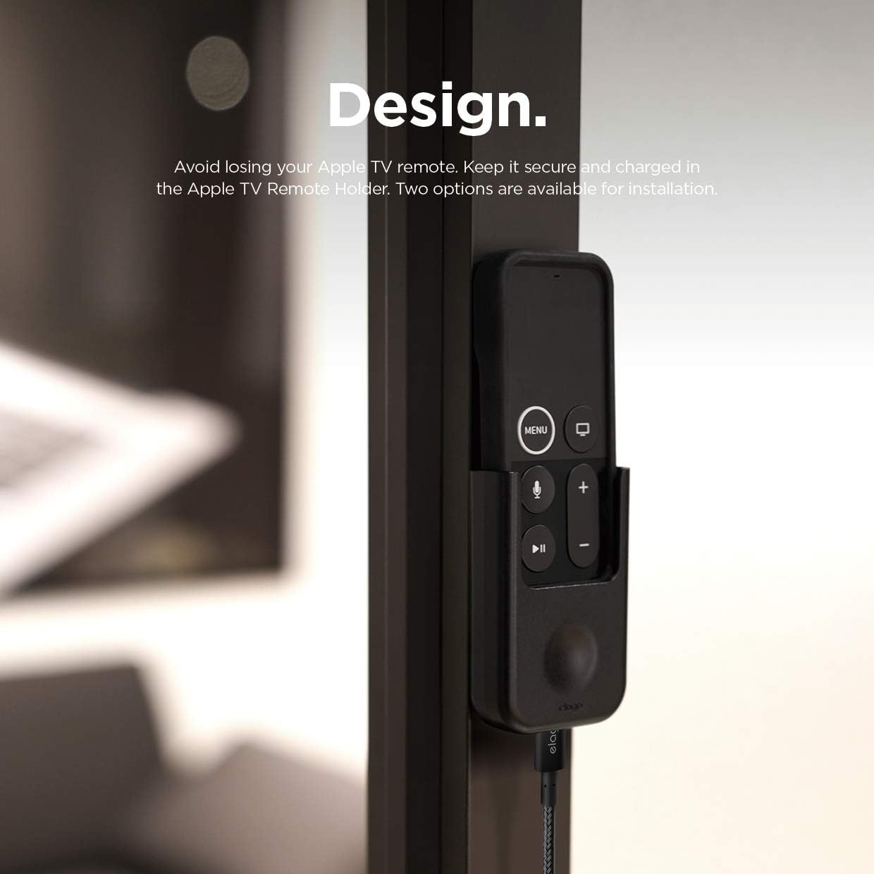 Universal Remote Holder Mount Compatible with Apple TV Remote and All Other Remote Controls - Adhesive Tape or Screw Mounting Options, Available Wired Charging [Small] [1St Gen] [Black]