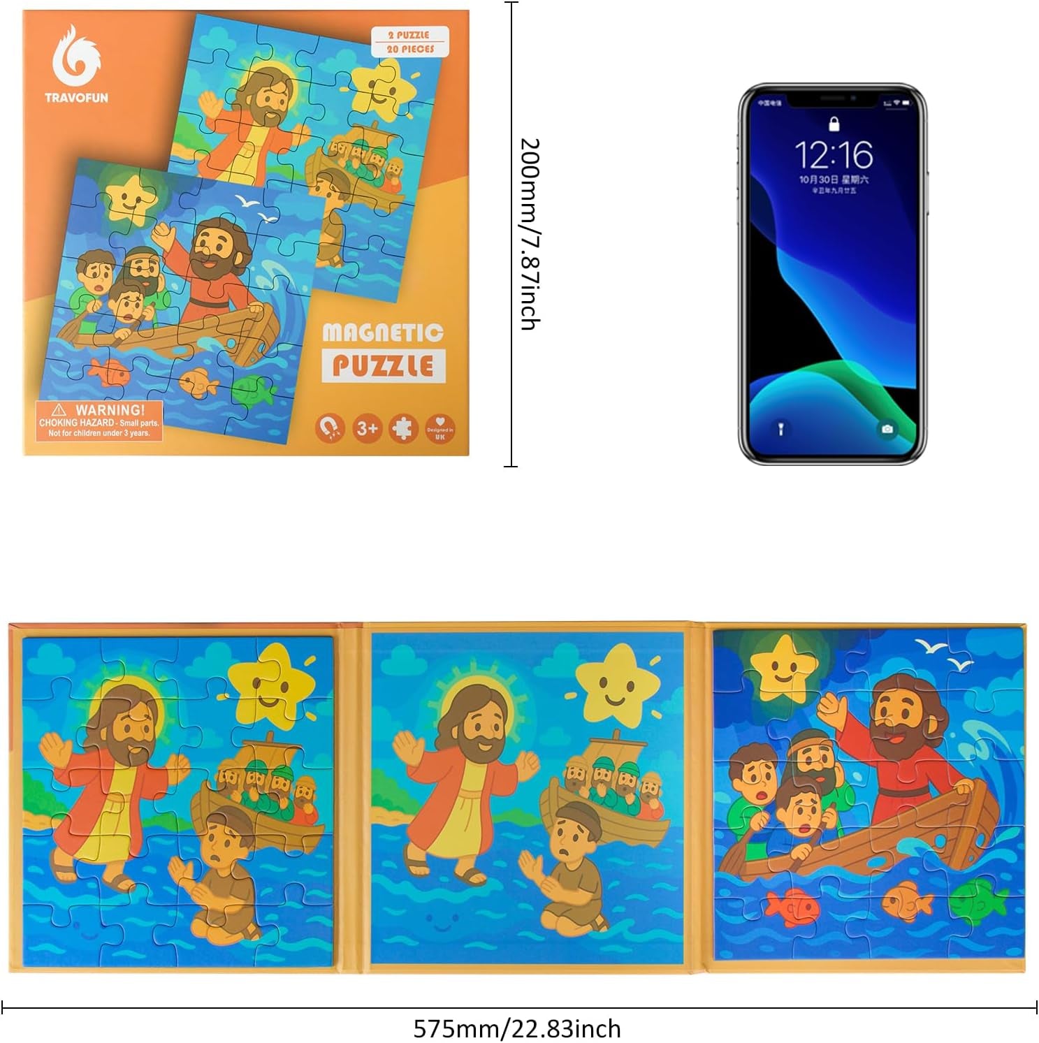 Travofun Magnetic Puzzles for Kids Ages 3-5,20 Piece Bible Jigsaw Puzzles for Toddlers 4-6, Jesus Calms the Storm - Magnet Toys for Children Christian Gifts for Boys & Girls