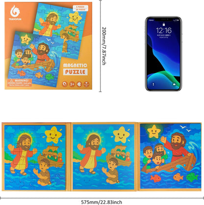 Travofun Magnetic Puzzles for Kids Ages 3-5,20 Piece Bible Jigsaw Puzzles for Toddlers 4-6, Jesus Calms the Storm - Magnet Toys for Children Christian Gifts for Boys & Girls