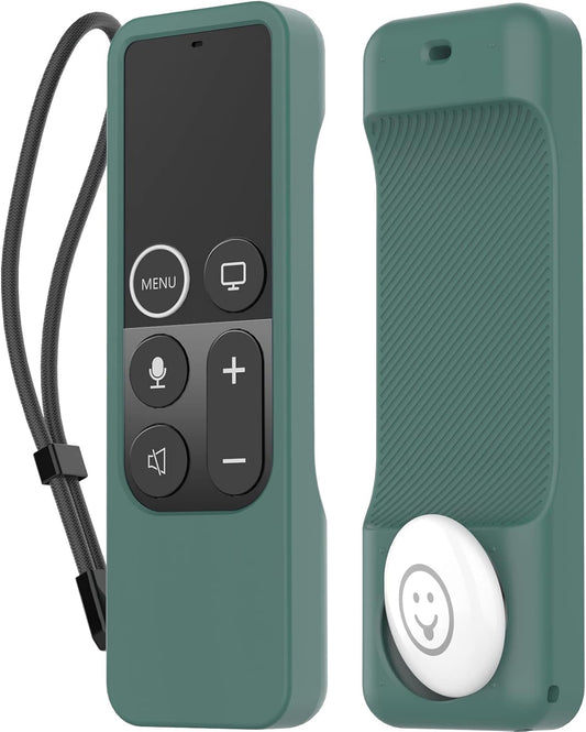 Protective Case for Apple TV Siri Remote with Airtag Holder, Anti-Slip Silicone Cover Compatible with 2016, 2017 Apple TV (Pine Green)