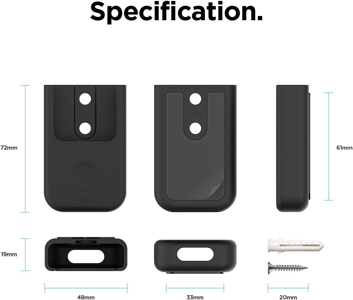 Universal Remote Holder Mount Compatible with Apple TV Remote and All Other Remote Controls - Adhesive Tape or Screw Mounting Options, Available Wired Charging [Small] [1St Gen] [Black]