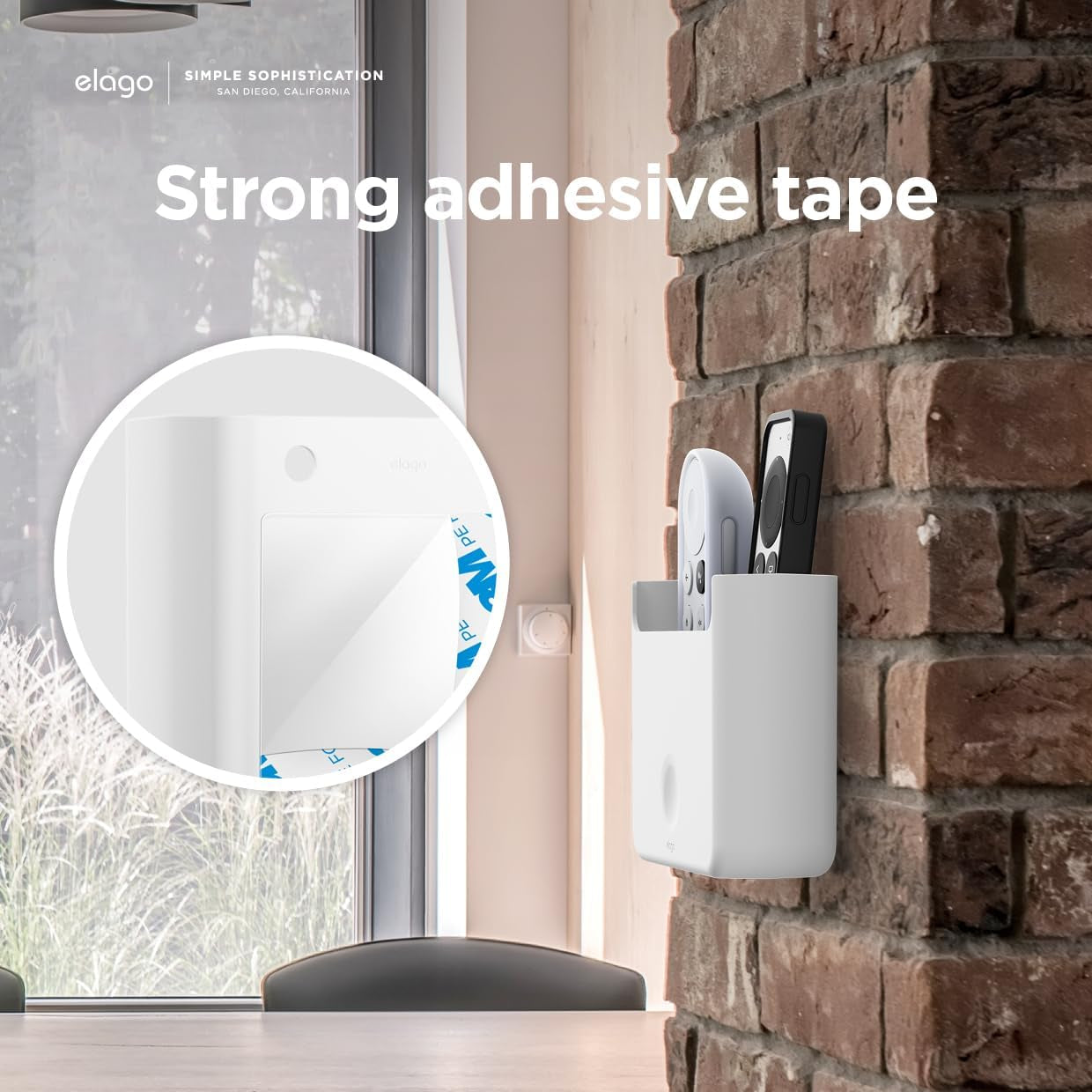 Universal Remote Holder Mount Compatible with Apple TV Remote and All Other Remote Controls - Adhesive Tape or Screw Mounting Options, Available Wired Charging [Large] [White]