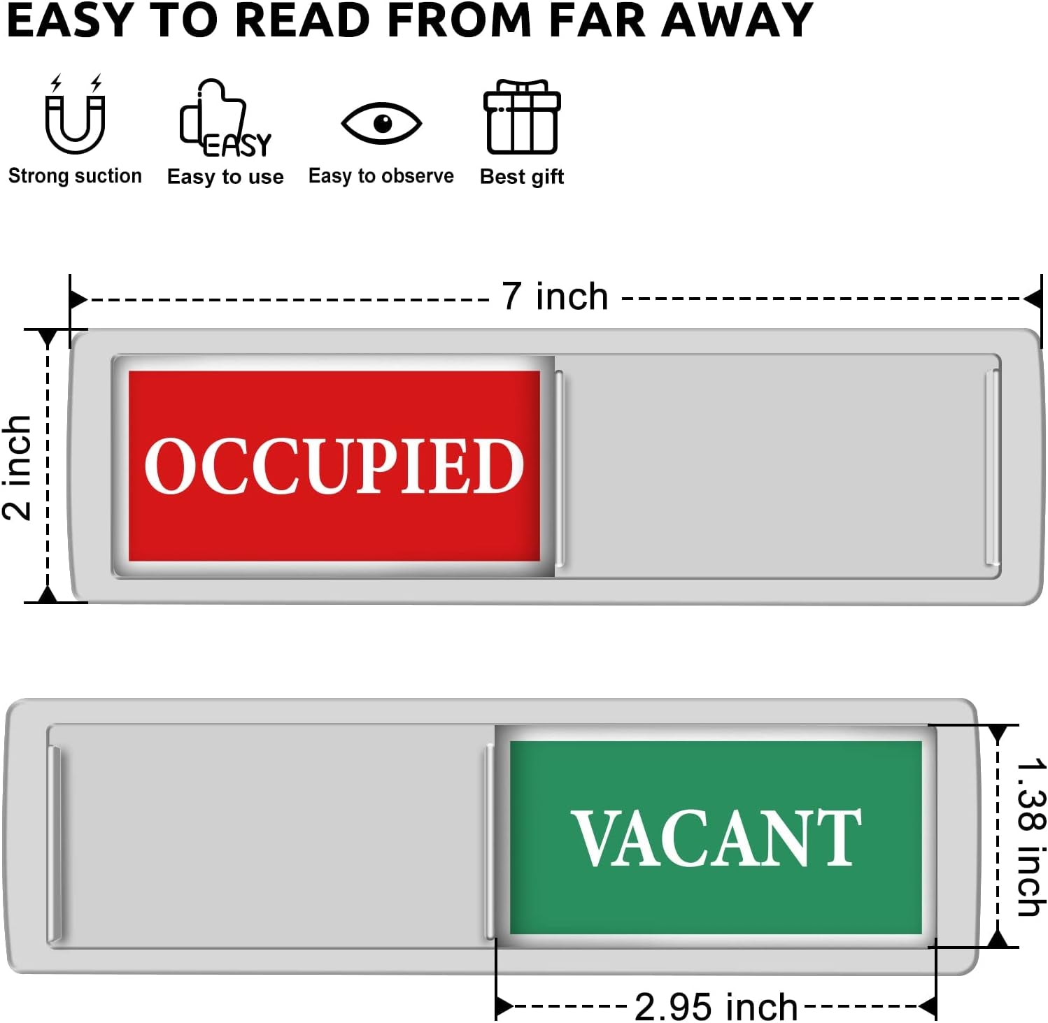 Privacy Sign - Vacant Occupied Sign for Home Bathroom Office Restroom Conference Hotel Hospital, Easy to Read Non-Scratch Magnetic Slider Door Indicator with Clear, Bold & Colored Text - Silver