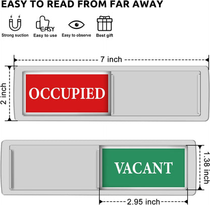 Privacy Sign - Vacant Occupied Sign for Home Bathroom Office Restroom Conference Hotel Hospital, Easy to Read Non-Scratch Magnetic Slider Door Indicator with Clear, Bold & Colored Text - Silver