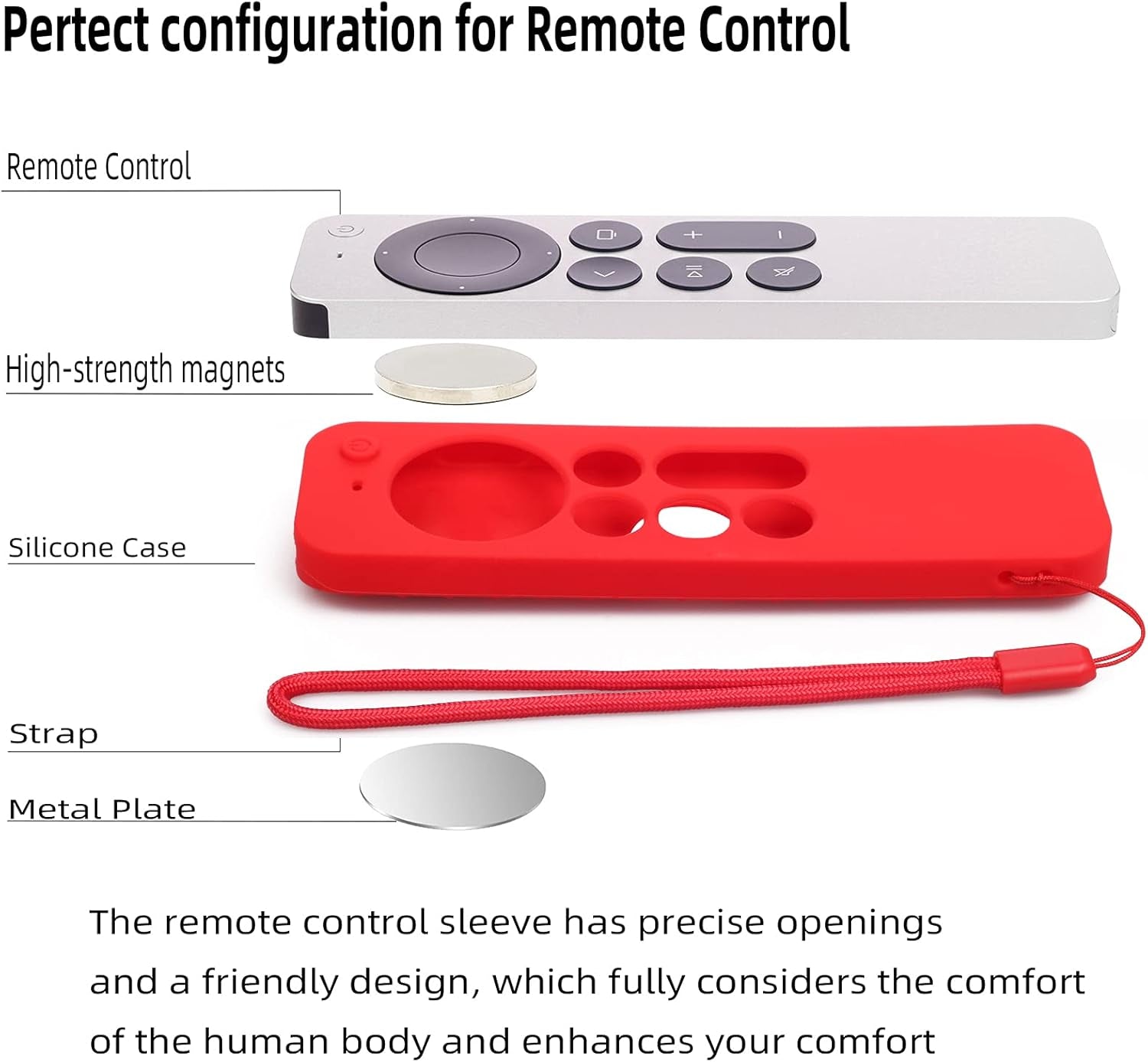 Silicone Remote Case for Apple TV 4K 2Nd Gen 2021 Siri Remote Anti-Slip Durable Silicone Cover Magnetic Protective Sleeve Shockproof Remote Case(Black)