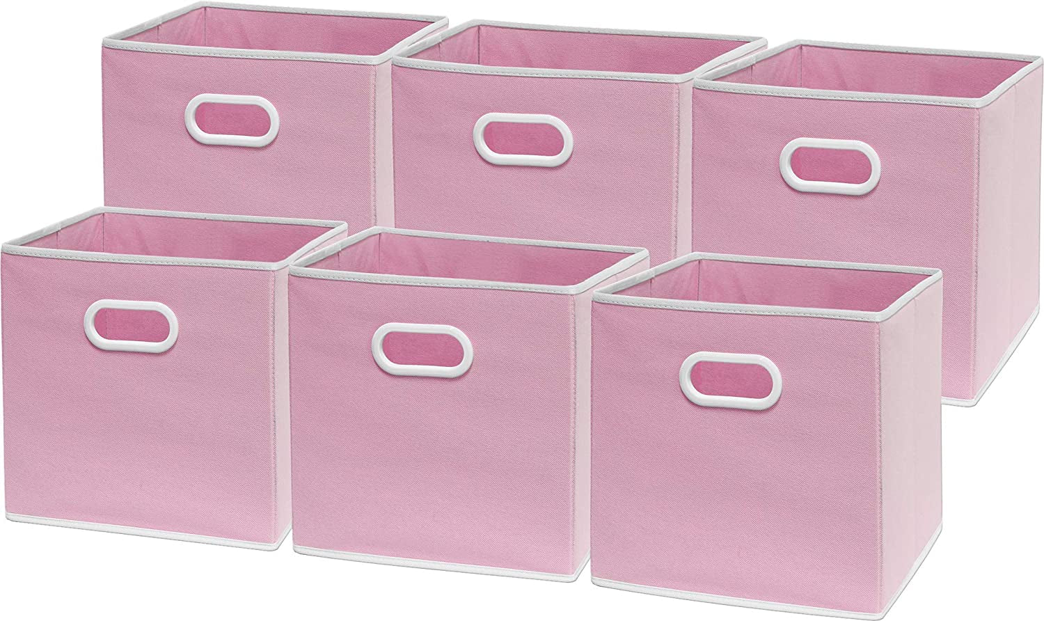 Foldable Cube Storage Bins with Handles, 11-Inch, Pink, 6-Pack, Fabric Cubes Organizer for Closet or Shelves