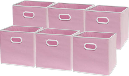 Foldable Cube Storage Bins with Handles, 11-Inch, Pink, 6-Pack, Fabric Cubes Organizer for Closet or Shelves
