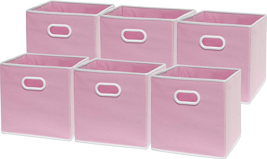 Foldable Cube Storage Bins with Handles, 11-Inch, Pink, 6-Pack, Fabric Cubes Organizer for Closet or Shelves